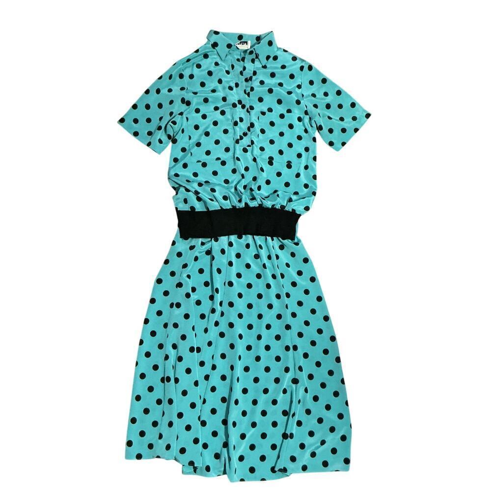 Vintage Courtney Jones Blue Polka Dot Skirt Set Size 10l Short Sleeve Blouse - Picture 10 of 11